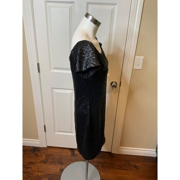 Dress Population Black Micro Sequin Mini Dress, Size XL - Picture 2 of 5